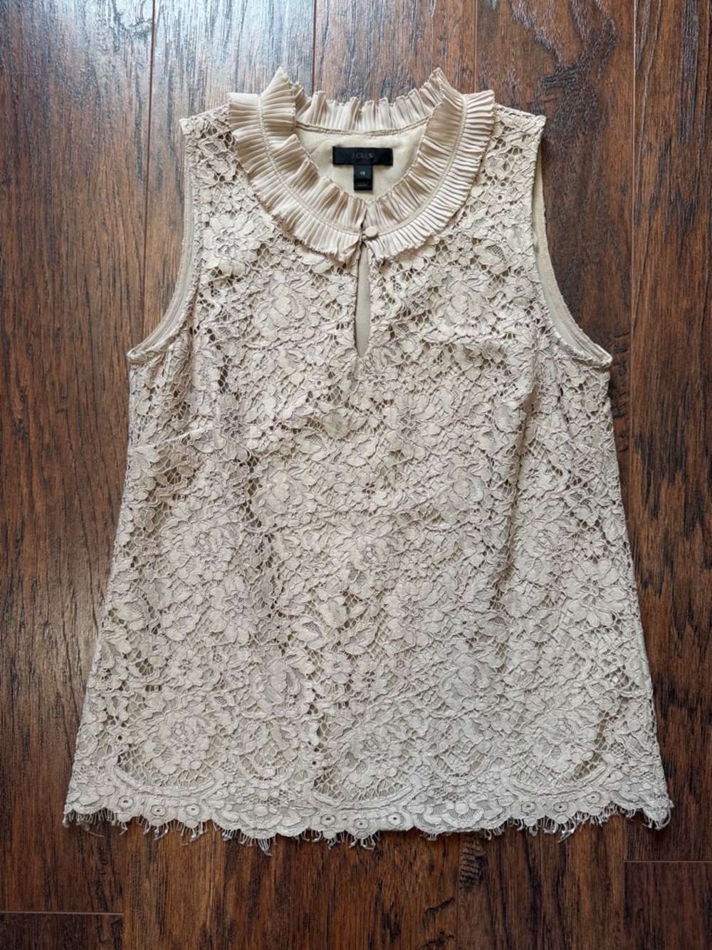 J. Crew Cream Lace Sleeveless Ruffle Collar Shell